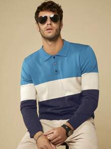 GENTILAND 男士撞色Polo領套頭毛衣 - 彩色 - 查看 1