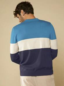 GENTILAND 男士撞色Polo領套頭毛衣 - 彩色 - 查看 2