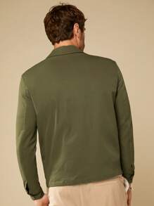 GENTILAND 宽松男士纯色前扣长袖休闲夹克 - 軍綠色 - 查看 2