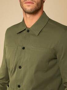 GENTILAND 宽松男士纯色前扣长袖休闲夹克 - 軍綠色 - 查看 4