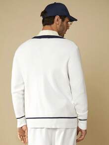 Manfinity NXTstreet Áo khoác cardigan tay raglan viền tương phản dáng rộng cho nam, hai túi - trắng - Xem 2