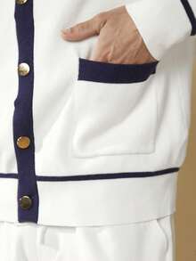 Manfinity NXTstreet Áo khoác cardigan tay raglan viền tương phản dáng rộng cho nam, hai túi - trắng - Xem 3