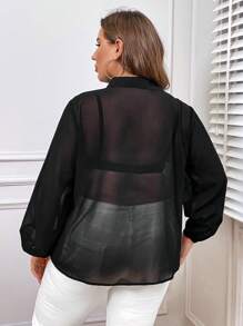 SHEIN LUNE Plus Solid Button Front Shirt Without Bra - Black - View 2