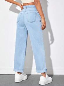 SHEIN PETITE 高腰直筒牛仔褲 - 淺色水洗藍 - 查看 2