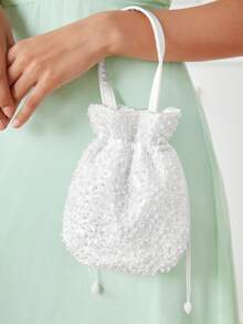 SHEIN Belle Mini Women's Drawstring Design Evening Bag - White - View 3