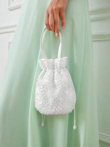 SHEIN Belle Mini Women's Drawstring Design Evening Bag - White - View 4