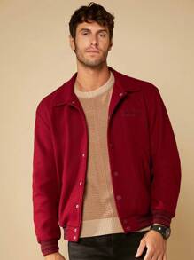 GENTILAND Nam Thêu Chữ Nút phía trước Quá lớn Áo khoác - Màu Đỏ Sâu - Xem 1