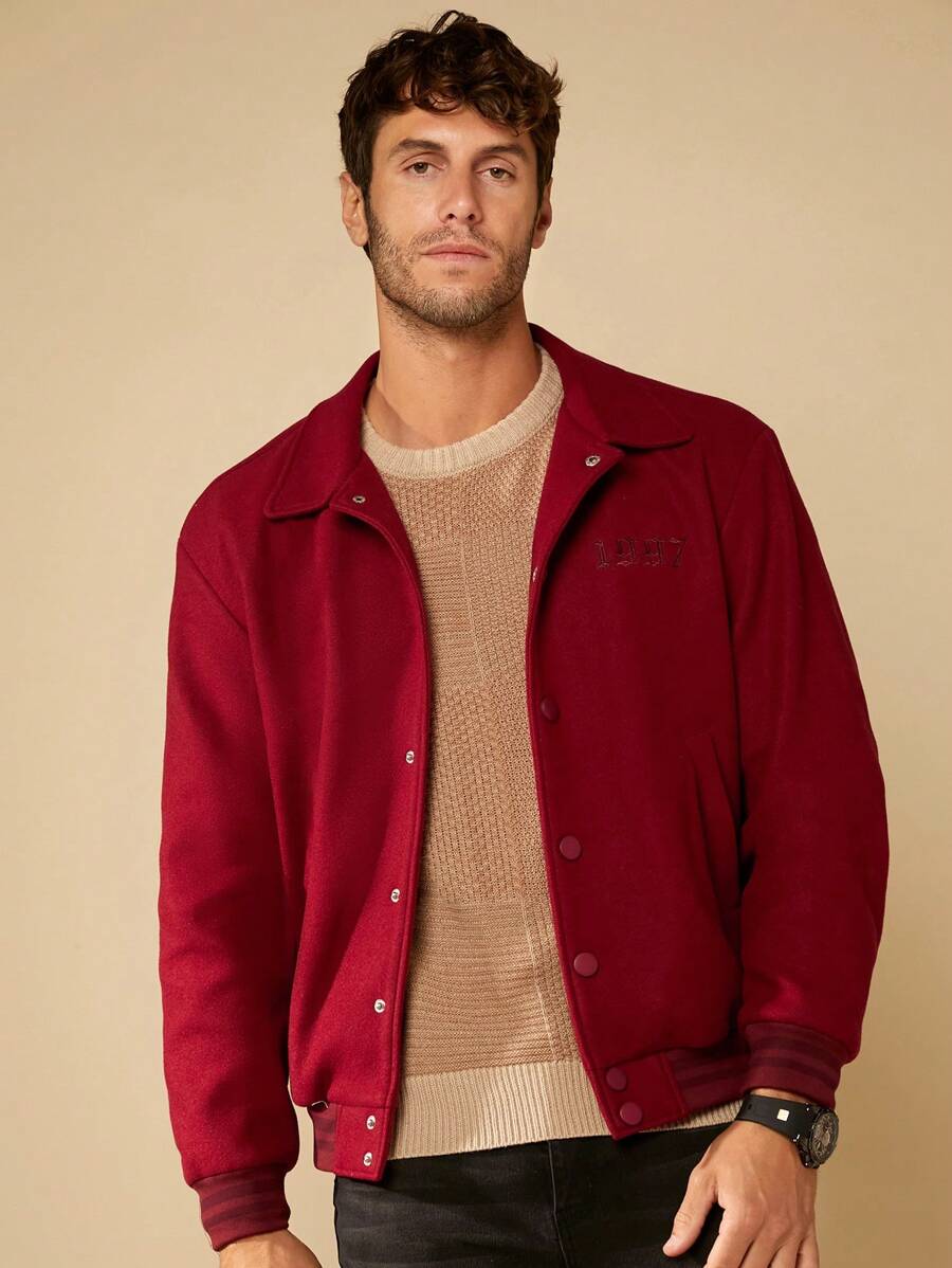 GENTILAND Nam Thêu Chữ Nút phía trước Quá lớn Áo khoác - Màu Đỏ Sâu - Xem 1