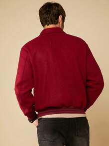 GENTILAND Nam Thêu Chữ Nút phía trước Quá lớn Áo khoác - Màu Đỏ Sâu - Xem 2