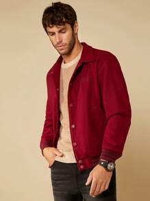 GENTILAND Nam Thêu Chữ Nút phía trước Quá lớn Áo khoác - Màu Đỏ Sâu - Xem 3