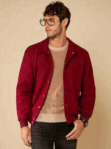 GENTILAND Nam Thêu Chữ Nút phía trước Quá lớn Áo khoác - Màu Đỏ Sâu - Xem 4