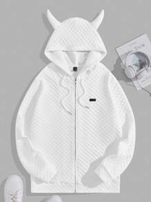 Manfinity RebelGame Men Patched Detail 3D Ear Design Drawstring Hoodie - White - View 1