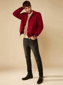 GENTILAND Nam Thêu Chữ Nút phía trước Quá lớn Áo khoác - Màu Đỏ Sâu - Xem 5