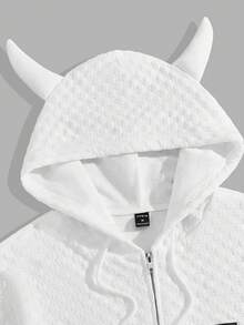 Manfinity RebelGame Men Patched Detail 3D Ear Design Drawstring Hoodie - White - View 5