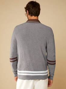 GENTILAND 男士條紋圖案前紐扣開襟衫 - 灰色 - 查看 2