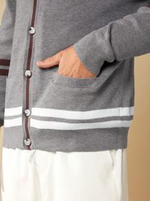 GENTILAND 男士條紋圖案前紐扣開襟衫 - 灰色 - 查看 6