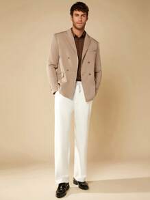 Manfinity NXTstreet 男士1入組雙排釦翻蓋細節西裝外套 - 卡其色 - 查看 4