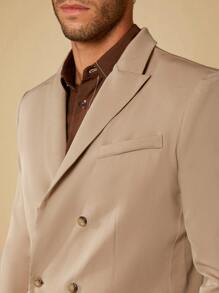 Manfinity NXTstreet 男士1入組雙排釦翻蓋細節西裝外套 - 卡其色 - 查看 6
