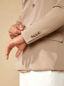 Manfinity NXTstreet 男士1入組雙排釦翻蓋細節西裝外套 - 卡其色 - 查看 7