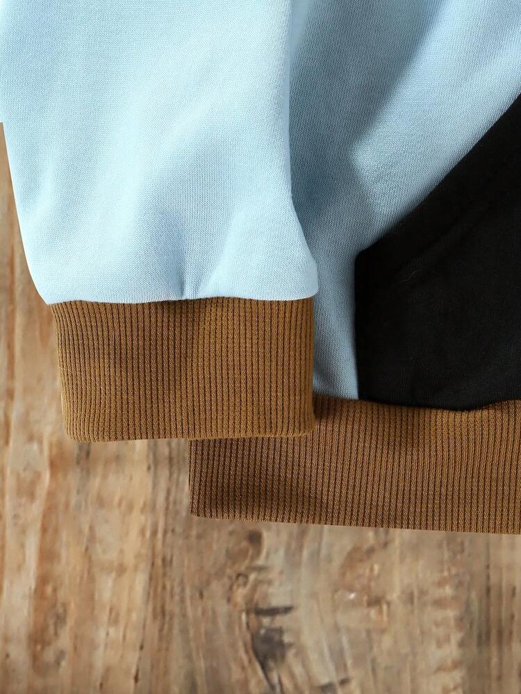 Chico preadolescente Pantalones deportivos con capucha con estampado de letra de color combinado con bolsillo de canguro - Multicolor - Añade 5