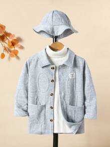 SHEIN Young Boy 1pc Letter Patched Detail Dual Pocket Button Up Coat - Grey - View 1