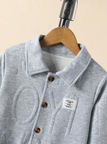 SHEIN Young Boy 1pc Letter Patched Detail Dual Pocket Button Up Coat - Grey - View 5