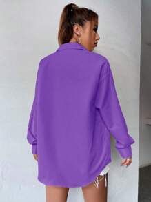 SHEIN Unity Solid Pocket Patched Button Front Shirt - Purple - View 2