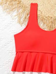 Conjunto de bikini con estampado de flamenco y volantes en el bajo para niña preadolescente, para playa de verano - Multicolor - Ver 3