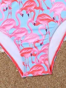 Conjunto de bikini con estampado de flamenco y volantes en el bajo para niña preadolescente, para playa de verano - Multicolor - Ver 4
