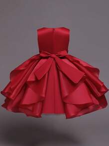 Tween Girl Big Bow Front Gown Dress - Burgundy - View 2