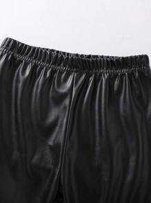 SHEIN Cô Gái Trẻ Chất rắn Hai Dây Da giả Áo & quần Leggings - màu đen - Xem 3