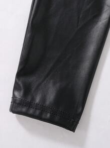 SHEIN Cô Gái Trẻ Chất rắn Hai Dây Da giả Áo & quần Leggings - màu đen - Xem 5