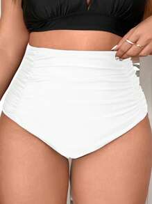 Swim Basics Summer Beach Plus Ruched High Waisted Bikini Bottom - White - View 1