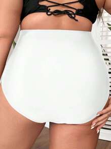 Swim Basics Summer Beach Plus Ruched High Waisted Bikini Bottom - White - View 2
