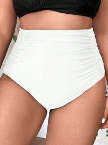 Swim Basics Summer Beach Plus Ruched High Waisted Bikini Bottom - White - View 3