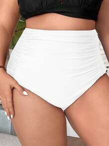 Swim Basics Summer Beach Plus Ruched High Waisted Bikini Bottom - White - View 4
