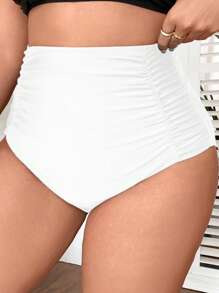 Swim Basics Summer Beach Plus Ruched High Waisted Bikini Bottom - White - View 5