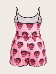 ROMWE Anime Plus Cartoon Graphic Lettuce Trim PJ Set - Multicolor - View 2