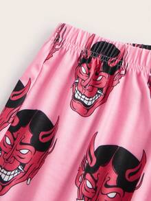 ROMWE Anime Plus Cartoon Graphic Lettuce Trim PJ Set - Multicolor - View 4