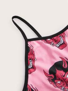 ROMWE Anime Plus Cartoon Graphic Lettuce Trim PJ Set - Multicolor - View 3