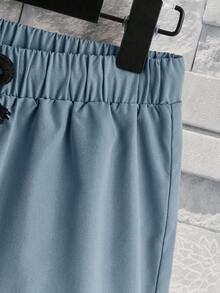 SHEIN Tween Boy Tiger & Slogan Graphic Hoodie & Drawstring Waist Pants - Dusty Blue - View 6