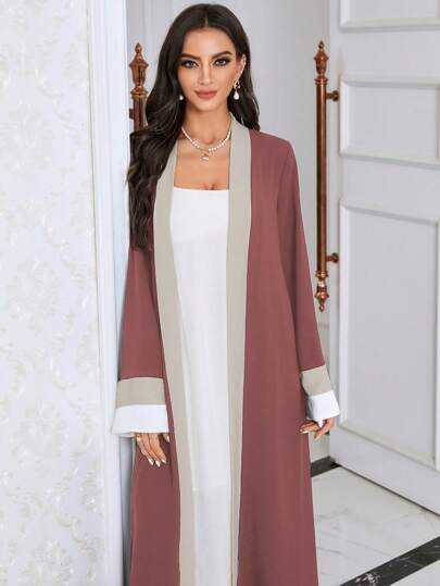 Al Najma 撞色撞色饰边前开式长袍，端庄长袍