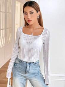 SHEIN Unity 素色方領T恤不附胸罩 - 白色 - 查看 3