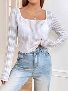 SHEIN Unity 素色方領T恤不附胸罩 - 白色 - 查看 5