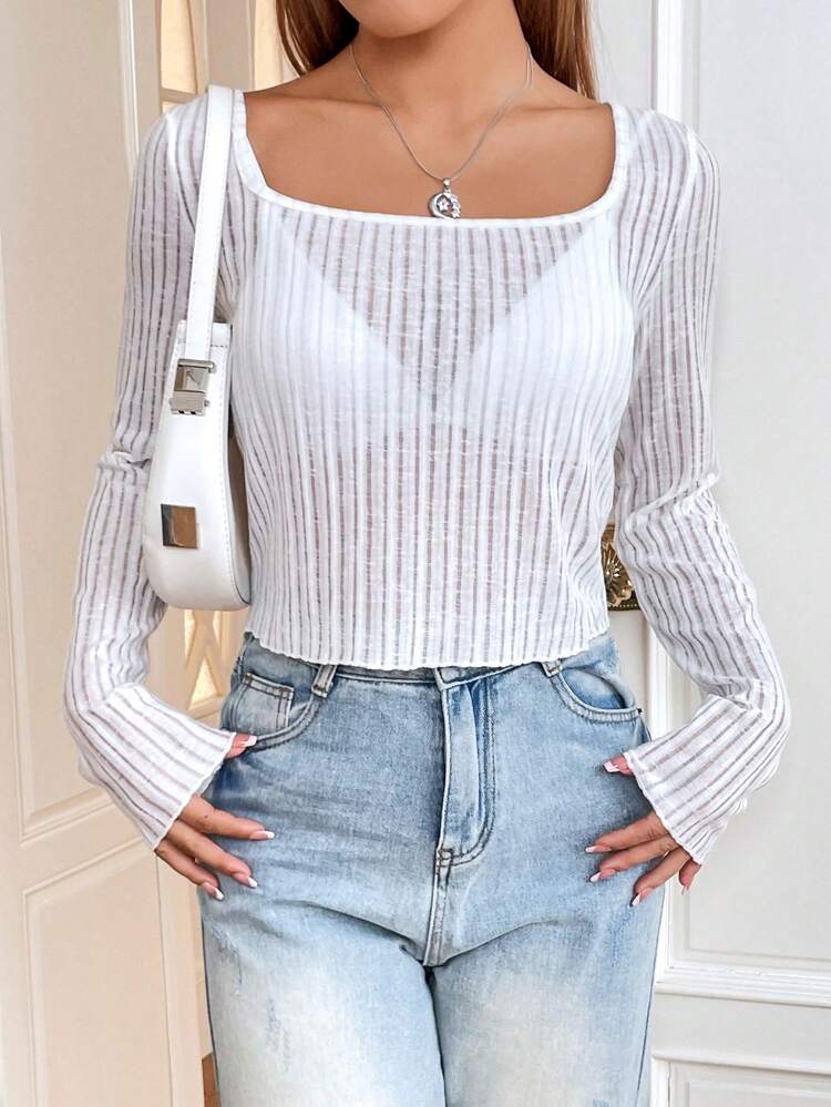 Solid Square Neck Tee Without Bra