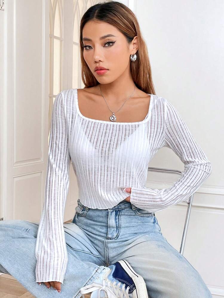 Solid Square Neck Tee Without Bra