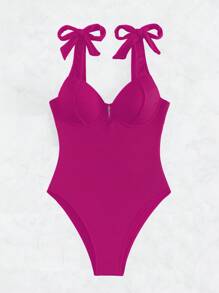 Cà vạt vai Vòng thép Đồ bơi một mảnh - Màu Hồng Tươi - Xem 4