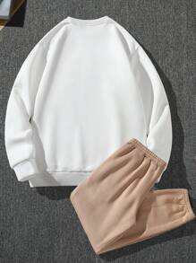 Manfinity Homme Men Letter Graphic Sweatshirt & Drawstring Waist Sweatpants - Multicolor - View 2