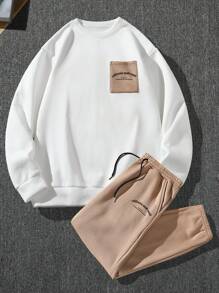 Manfinity Homme Men Letter Graphic Sweatshirt & Drawstring Waist Sweatpants - Multicolor - View 3