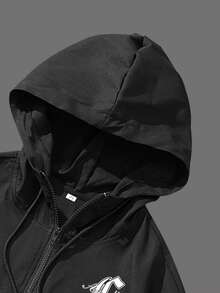 Manfinity EMRG 寬鬆男士標語圖形抽繩連帽衛衣外套 - 黑色 - 查看 5